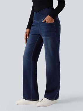Halara Flex™ Crossover High Waisted Tummy Control Straight Leg Jeans PXL